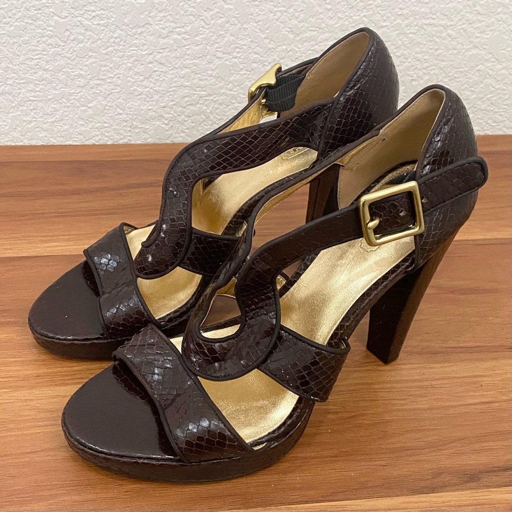 Coach “Ivanah” Python Leather Chestnut Brown High… - image 1